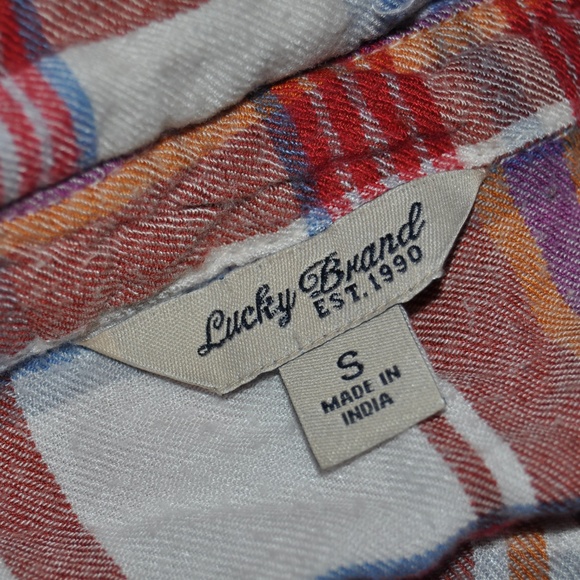 248  LUCKY BRAND Red Bungalow Plaid Soft Flannel Shirt - Picture 6 of 8